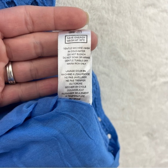 ORIENTIQUE Naturally Australian Blue Cotton Eyelet Crochet Embroidered Dress S - Picture 7 of 10